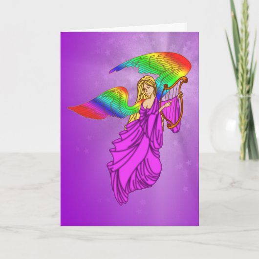Engel mit Regenbogen-Flügeln Feiertagskarte (Vorderseite)
