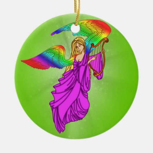 Engel mit Regenbogen-Flügeln Keramikornament (Vorne)