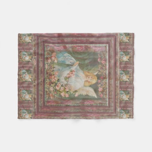 Engel mit rosa Rosen Fleecedecke (Vorderseite (Horizontal))