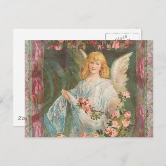 Engel mit Rose Postkarte (Vorne/Hinten)