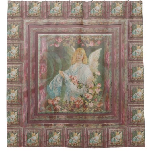 Engel mit Rosen-Duschvorhang Duschvorhang (Vorderseite)