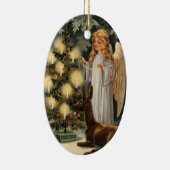 Engel mit Rotwild-und Weihnachtsbaum-Kerzen Keramik Ornament (Rechts)
