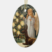 Engel mit Rotwild-und Weihnachtsbaum-Kerzen Keramik Ornament (Links)