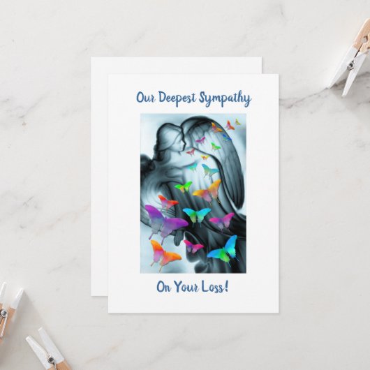 Engel mit Schmetterlingen Beileid Karte (Vorderseite/Rückseite Beispiel)