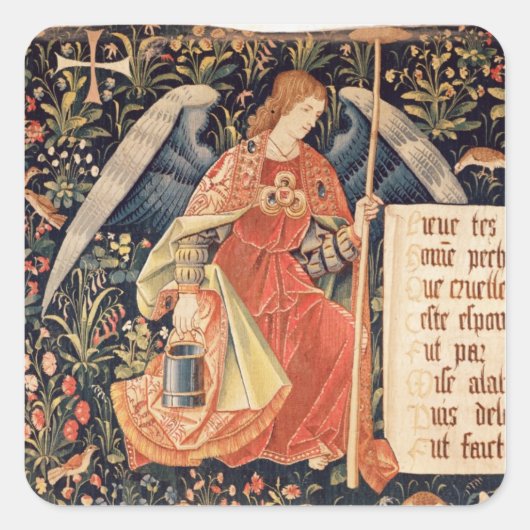 Engel mit Schwamm an einem Quadratischer Aufkleber (Vorderseite)