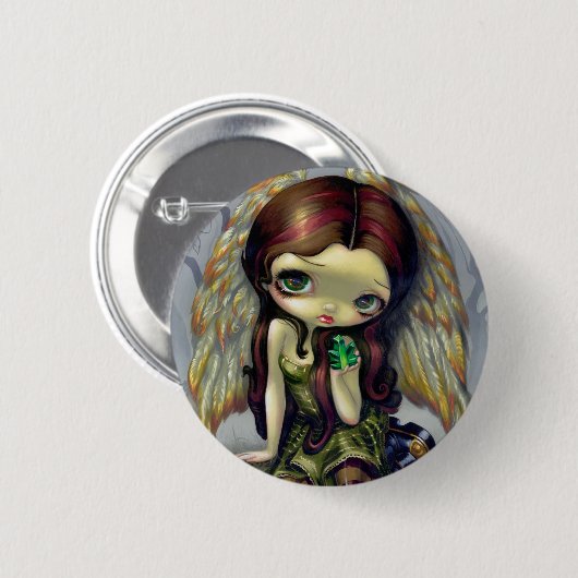 "Engel mit Smaragd-" Knopf Button (Vorne & Hinten)