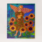 Engel mit Sonnenblumen und Tabby Cat 16x20 Puzzle (Vertikal)