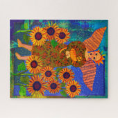 Engel mit Sonnenblumen und Tabby Cat 16x20 Puzzle (Horizontal)