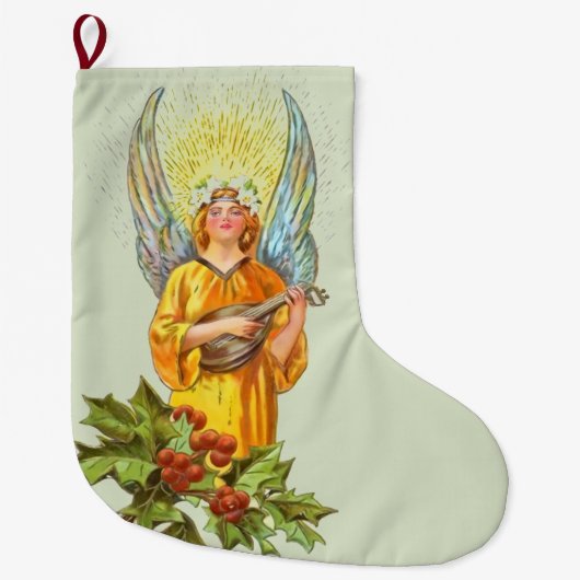 Engel mit Stechpalme und Mandoline Großer Weihnachtsstrumpf (Vorderseite)