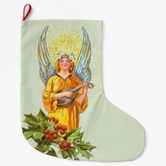 Engel mit Stechpalme und Mandoline Großer Weihnachtsstrumpf (Vorderseite)