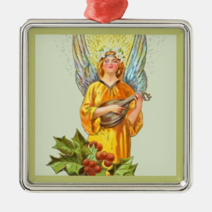 Engel mit Stechpalme und Mandoline Ornament Aus Metall