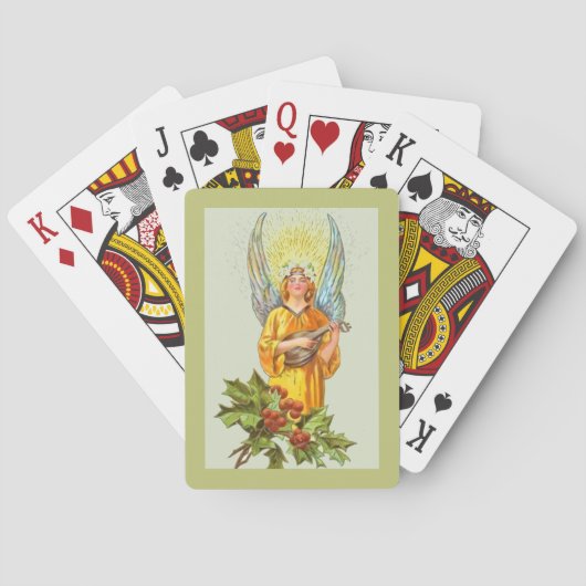 Engel mit Stechpalme und Mandoline Spielkarten (Rückseite)