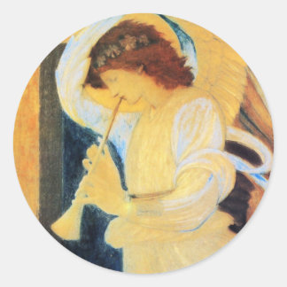 Engel mit Trumpet, Burne-Jones Fine Art Runder Aufkleber