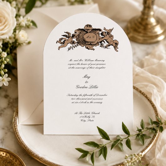 Engel oder Putten Barock Rokoko Kartusche Hochzeit Einladung