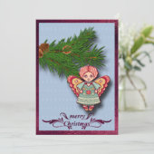 Engel Ornament auf Pine Branch Flache Weihnachtska Ankündigung (Stehend Vorderseite)