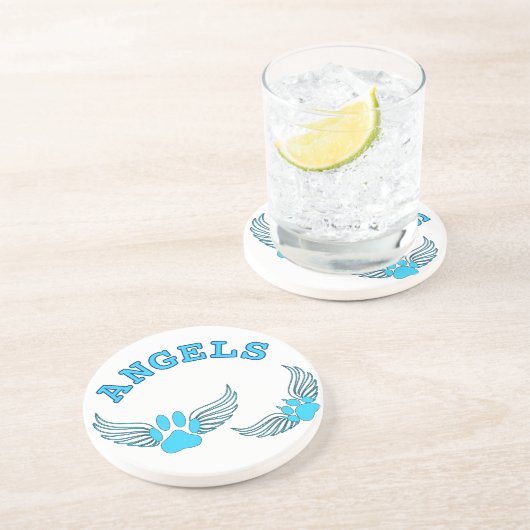 Engel-Pfoten in blau Sandstein Untersetzer (Seite)