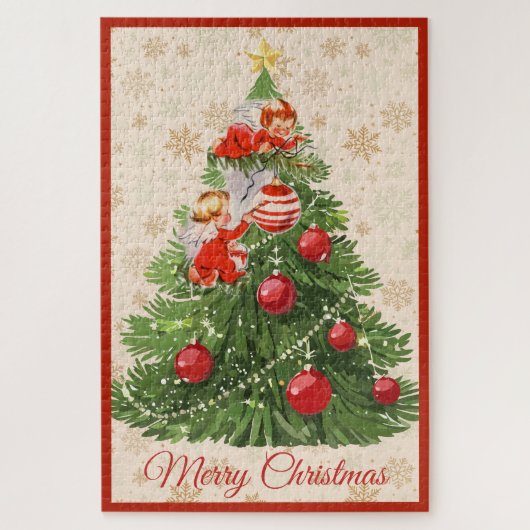 Engel schmücken den Weihnachtsbaum Puzzle (Vertikal)