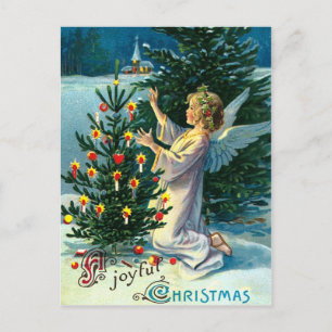 Engel schmückt Weihnachtsbaum 2 Feiertagspostkarte