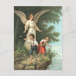 Engel Schutzengel und zwei Kinder Postkarte