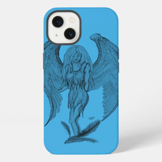 Engel Schwarz-Blau-Design iPhone Hülle (Rückseite)