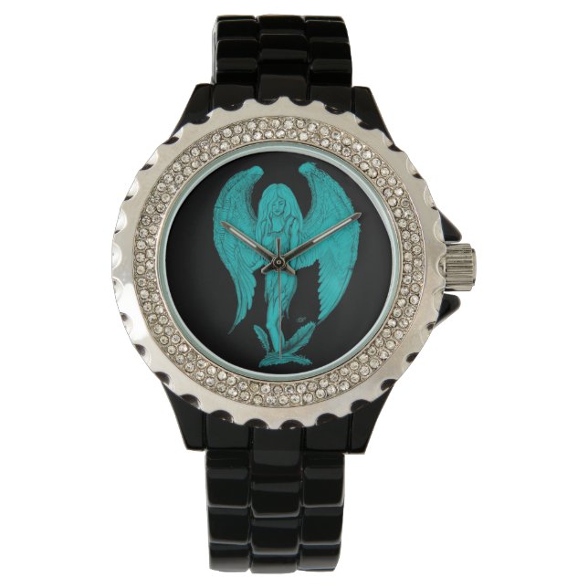 Engel Schwarz-Grün-Design Armbanduhr (Vorderseite)