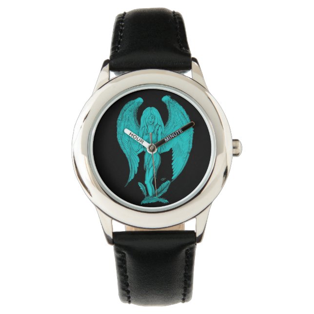 Engel Schwarz-Grün-Design Armbanduhr (Vorderseite)