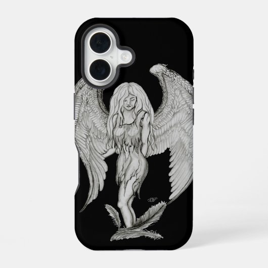 Engel - Schwarz-Weiß-Design iPhone 16 Hülle (Rückseite)
