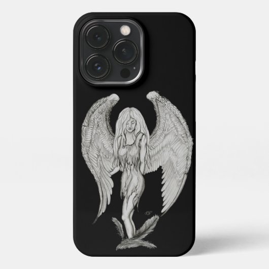 Engel - Schwarz-Weiß-Design iPhone Hülle (Rückseite)