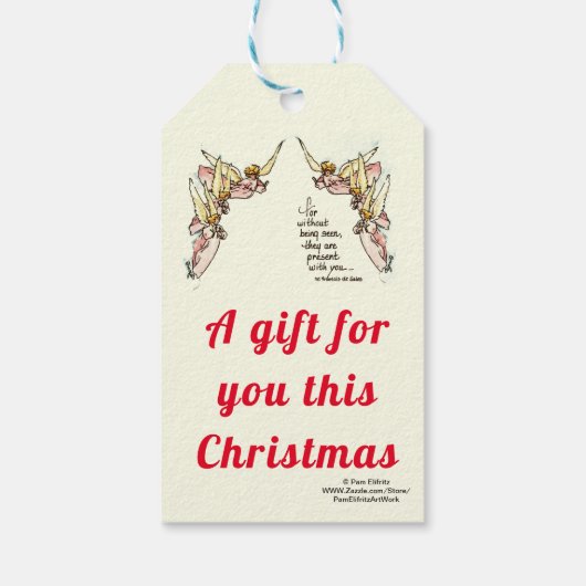 Engel sind präsent, glänzend reife Wasserfarbe Geschenkanhänger (Rückseite)