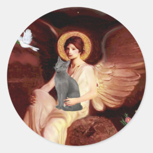 Engel-Sitze - Russische Blaukatze Runder Aufkleber