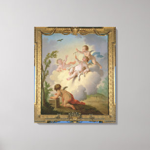 Engel spielen mit einem Vogel in einer Landschaft Leinwanddruck
