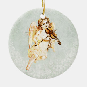 Engel spielt Geige auf einer schäbigen Vintage-Tex Keramik Ornament
