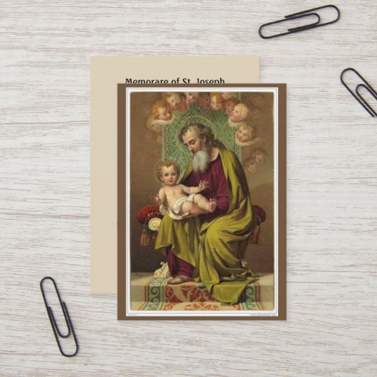 Engel St Joseph Jesus Memorare Gebet Visitenkarte (Vorderseite/Rückseite Beispiel)