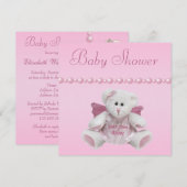 Engel Teddy, Baby Shows & Pearls Baby Shower Einladung (Vorne/Hinten)