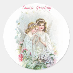 Engel und Blumen Vintage Ostern Runder Aufkleber