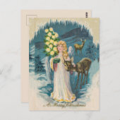 Engel und Deers Frohe Weihnachten Vintager Urlaub Postkarte (Vorne/Hinten)