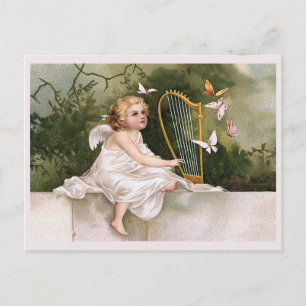 Engel und Harfe Vintage-Illustration Postkarte