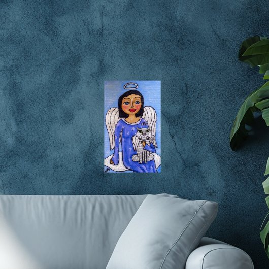 Engel und Katze auf einer Wolke Poster