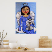 Engel und Katze auf einer Wolke Poster (Küche)