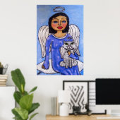 Engel und Katze auf einer Wolke Poster (Heimbüro)