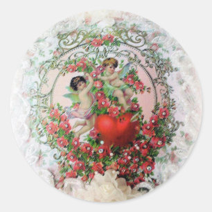 Engel und Spitze-Valentinstag-Aufkleber Runder Aufkleber