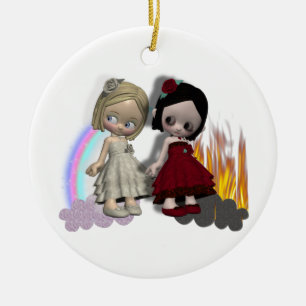 Engel und Teufel süße Mädchen Keramik Ornament