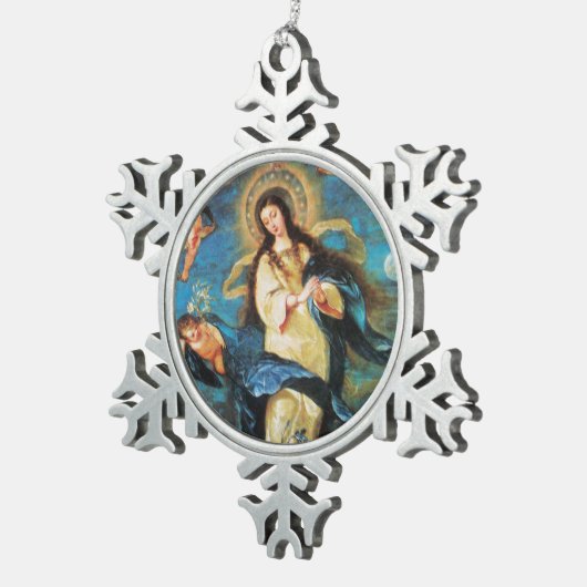 Engel und unakuläre Wahrnehmung von Jungfrau Schneeflocken Zinn-Ornament (Rechts)