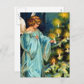 "Engel und Weihnachtsbaum" Vintag Feiertagspostkarte (Vorne/Hinten)