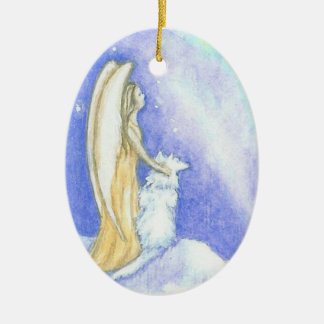 Engel und Wolf-Aurora Borealis Keramik Ornament
