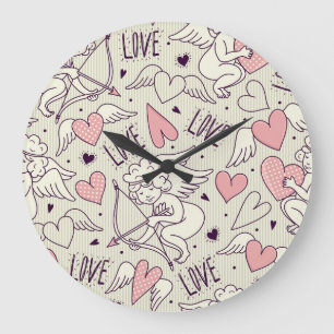 Engel, Valentinstag, Liebe Muster. Große Wanduhr