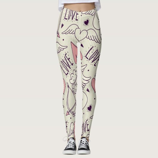 Engel, Valentinstag, Liebe Muster. Leggings (Vorderseite)