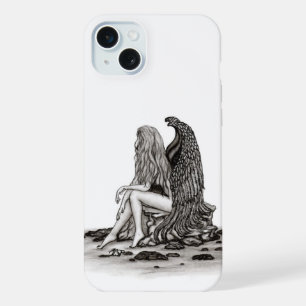 Engel, verloren in Gedanken, Schwarz-Weiß-Design iPhone 15 Plus Hülle
