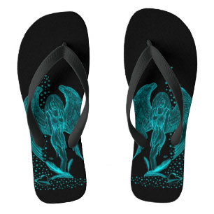 Engel verloren in Liebe, Schwarz und Grün Design Badesandalen