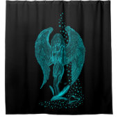 Engel verloren in Liebe, Schwarz und Grün Design Duschvorhang (Vorderseite)
